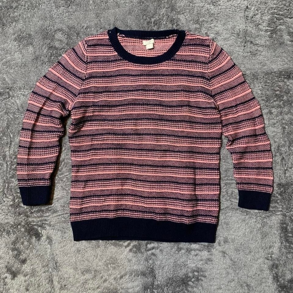 J Crew Navy Blue & Beige Striped Knit Womens Classy‎ Sweater New